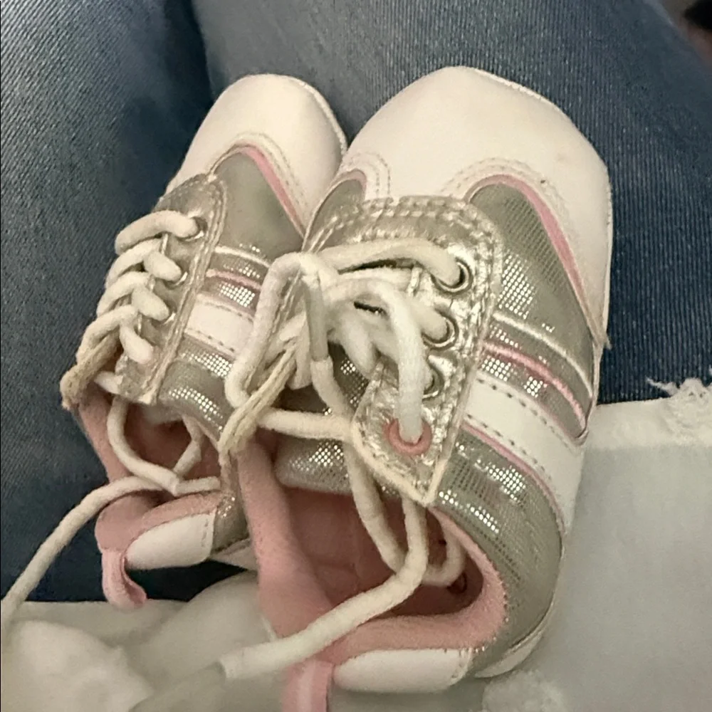 Baby Lace-Up Sneakers in Silver and Pink